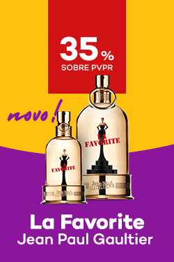 Novidade, La Favorite de Jean Paul Gaultier, com destaque promocional de 35% obre pre&ccedil;o de Venda ao P&uacute;blico Recomendado